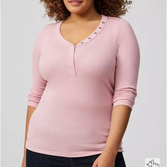 Tops - Torrid Mauve Ribbed V-Neck Long Sleeve Top